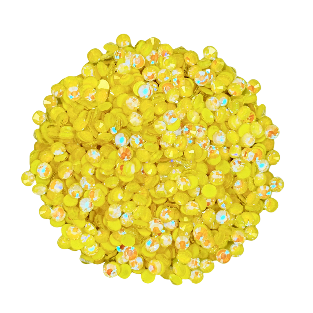 LUMINOUS YELLOW - Yellow AB Glam Glass® flatback, non hotfix rhinestones for art, body, nails and more - PDB Creative Studio
