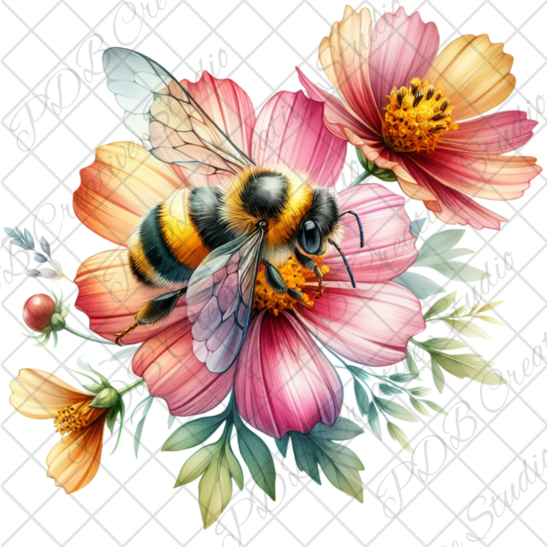 Floral bee uvdtf whitecast decal sticker