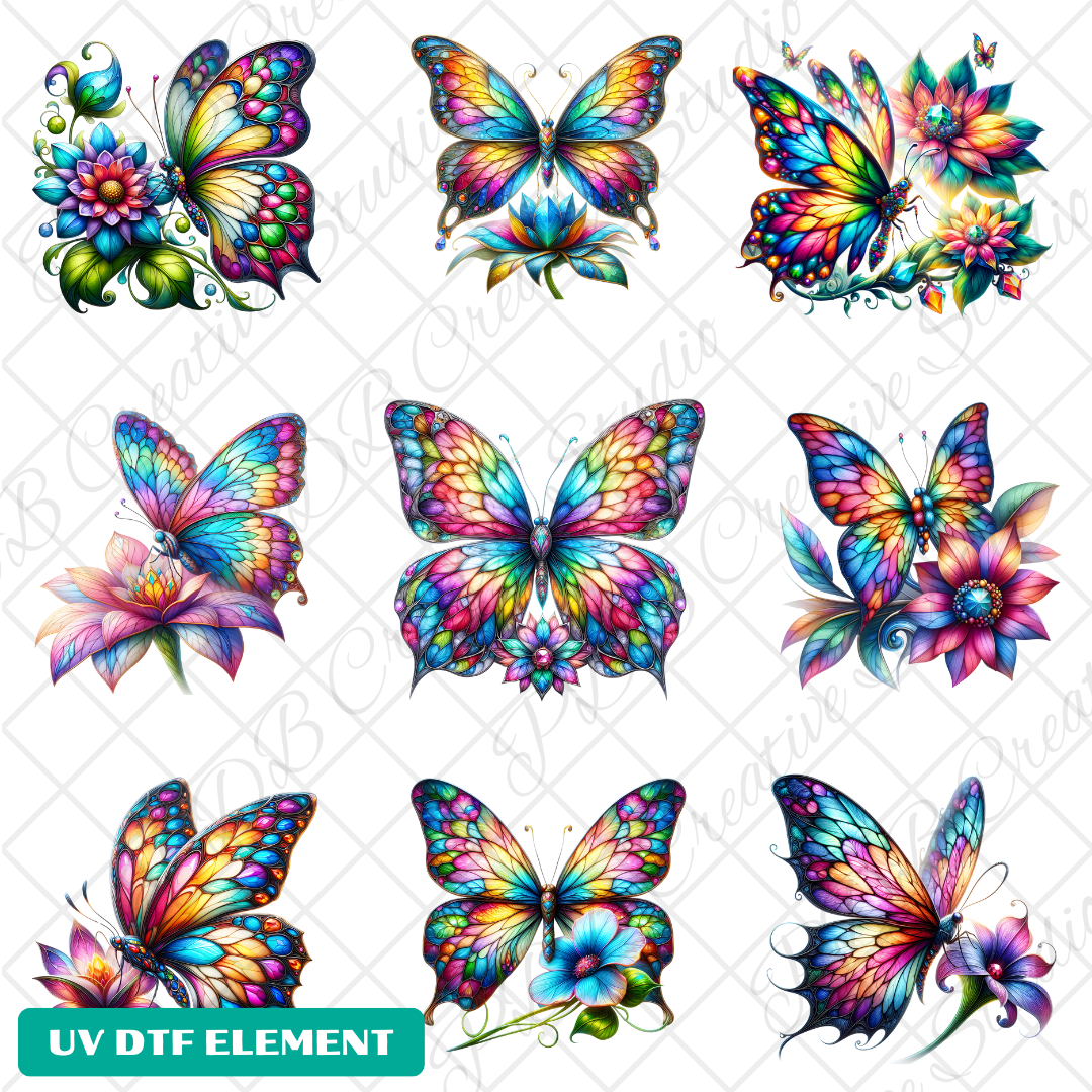 Rainbow butterfly uvdtf element sheet