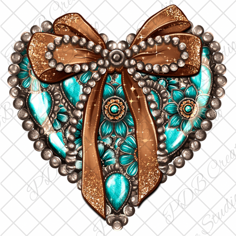 brown bow turquoise heart western uvdtf whitecast vinyl decal sticker