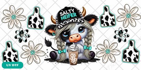mini cow coffee black and turquoise libbey glass can tumbler wrap uvdtf