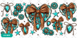 brown bow turquoise heart western libbey glass can tumbler uvdtf wrap