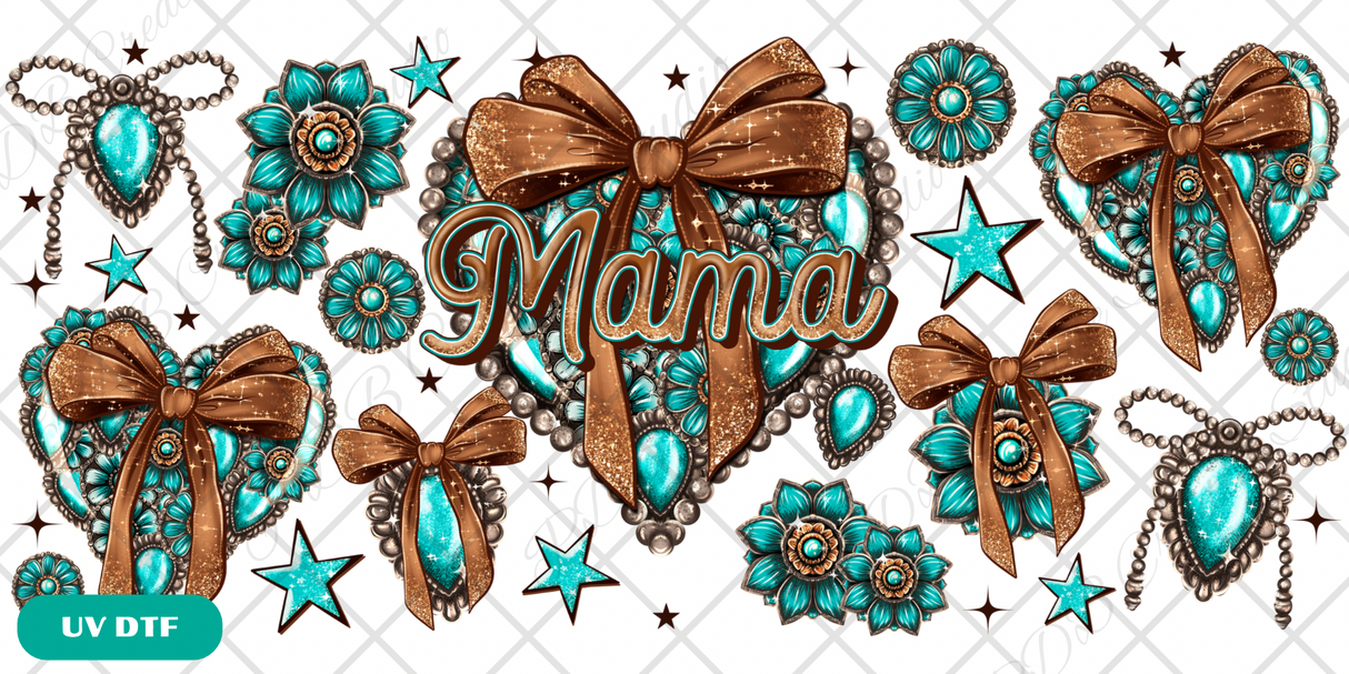 Mama wester turquoise heart uv-dtf libbey glass can tumbler wrap