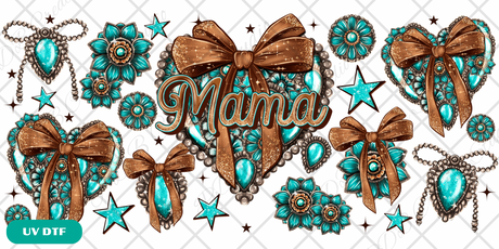 Mama wester turquoise heart uv-dtf libbey glass can tumbler wrap