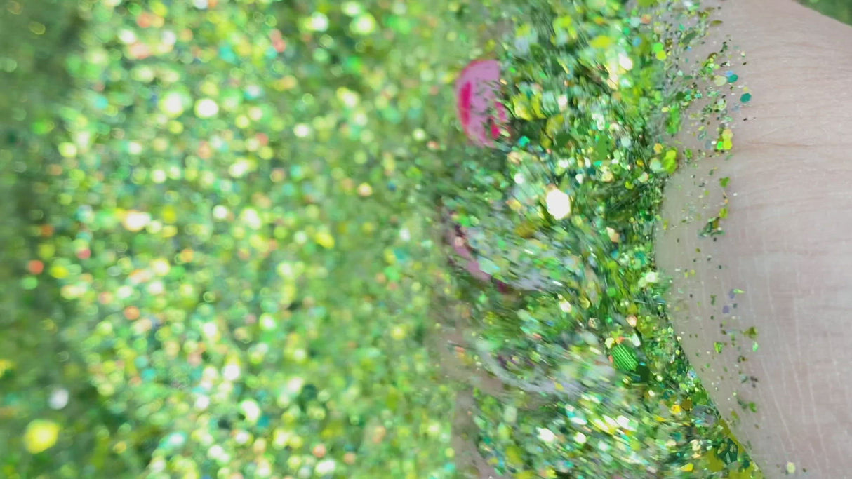 green custom mix multi-size glitter for art, body, nails and more - PDB Creative Studio